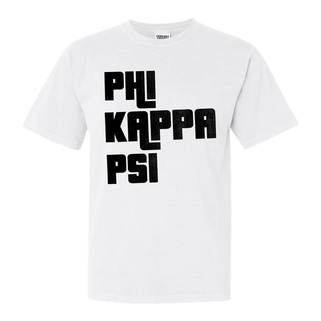 Phi Kappa Psi Comfort Colors T-Shirt - Phi Psi Stacked Letters Shirt - Kite and Crest