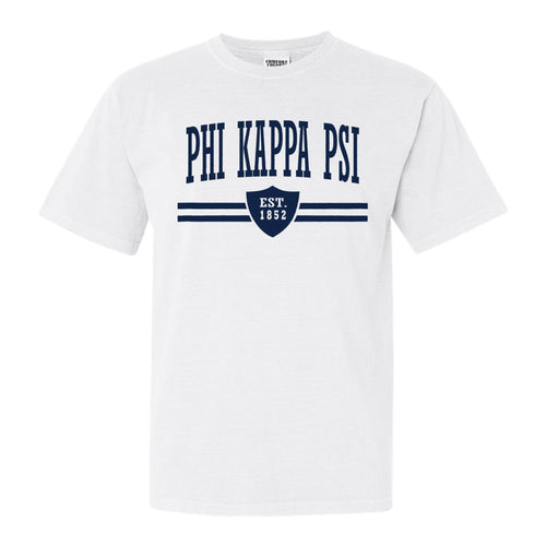 Phi Kappa Psi Comfort Colors T-Shirt - Phi Psi Striped Shield Shirt - Kite and Crest