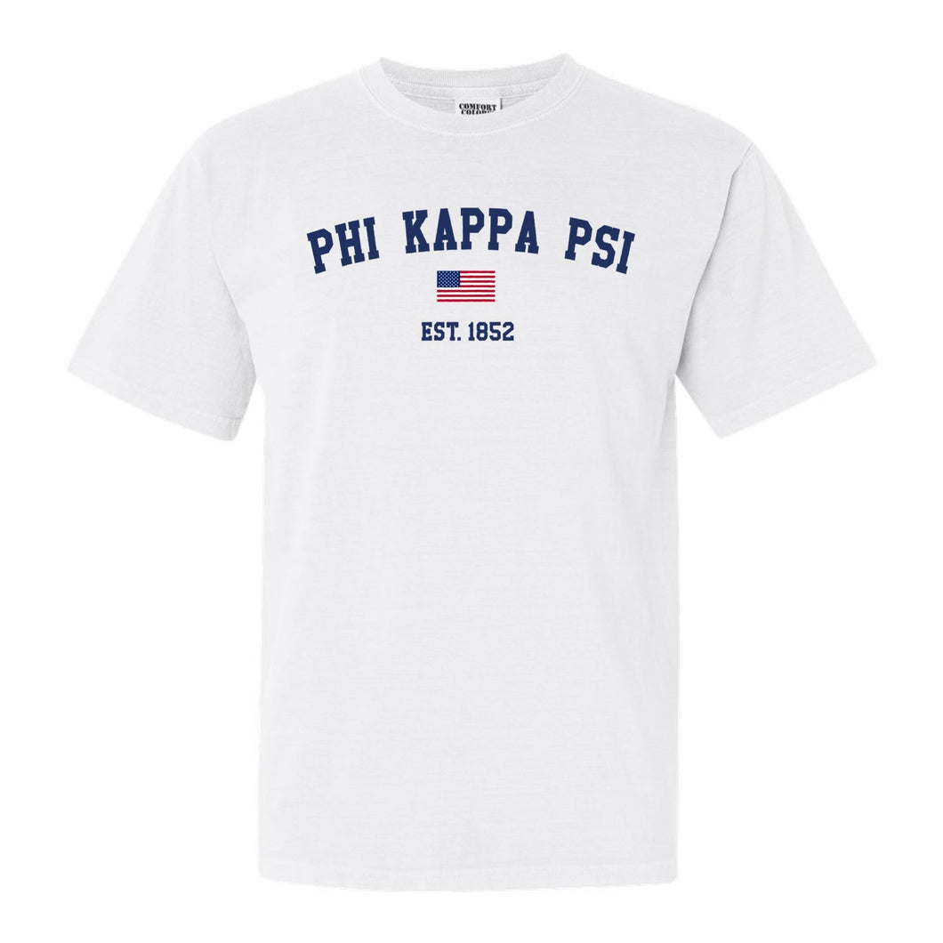 Phi Kappa Psi Comfort Colors T-Shirt - Phi Psi USA Flag Shirt - Kite and Crest