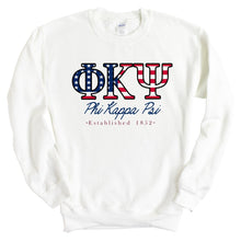 Load image into Gallery viewer, Phi Kappa Psi Sweatshirt - Phi Psi American Flag Letters Crewneck Sweatshirt - Kite and Crest
