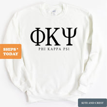 Load image into Gallery viewer, Phi Kappa Psi Sweatshirt - Phi Psi Fraternal Block Crewneck Sweatshirt - Kite and Crest
