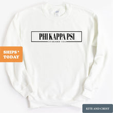 Load image into Gallery viewer, Phi Kappa Psi Sweatshirt - Phi Psi Fraternal Block Crewneck Sweatshirt - Kite and Crest
