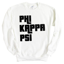 Load image into Gallery viewer, Phi Kappa Psi Sweatshirt - Phi Psi Stacked Letters Crewneck Sweatshirt - Kite and Crest
