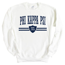 Load image into Gallery viewer, Phi Kappa Psi Sweatshirt - Phi Psi Striped Shield Crewneck Sweatshirt - Kite and Crest
