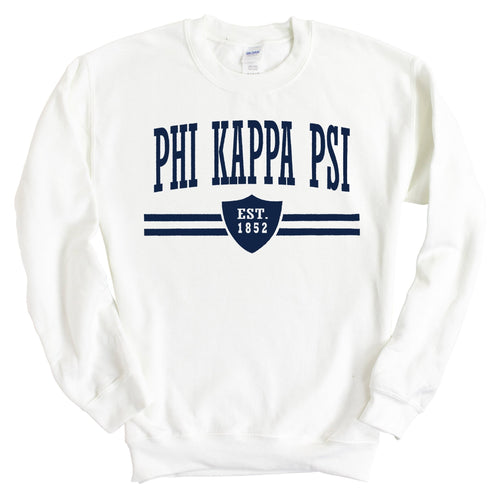 Phi Kappa Psi Sweatshirt - Phi Psi Striped Shield Crewneck Sweatshirt - Kite and Crest