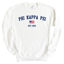 Load image into Gallery viewer, Phi Kappa Psi Sweatshirt - Phi Psi USA Flag Crewneck Sweatshirt - Kite and Crest
