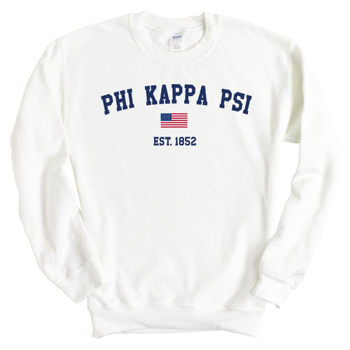 Phi Kappa Psi Sweatshirt - Phi Psi USA Flag Crewneck Sweatshirt - Kite and Crest