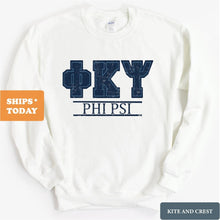 Load image into Gallery viewer, Phi Kappa Psi Sweatshirt - Phi Psi Washed Letters Crewneck Sweatshirt - Kite and Crest
