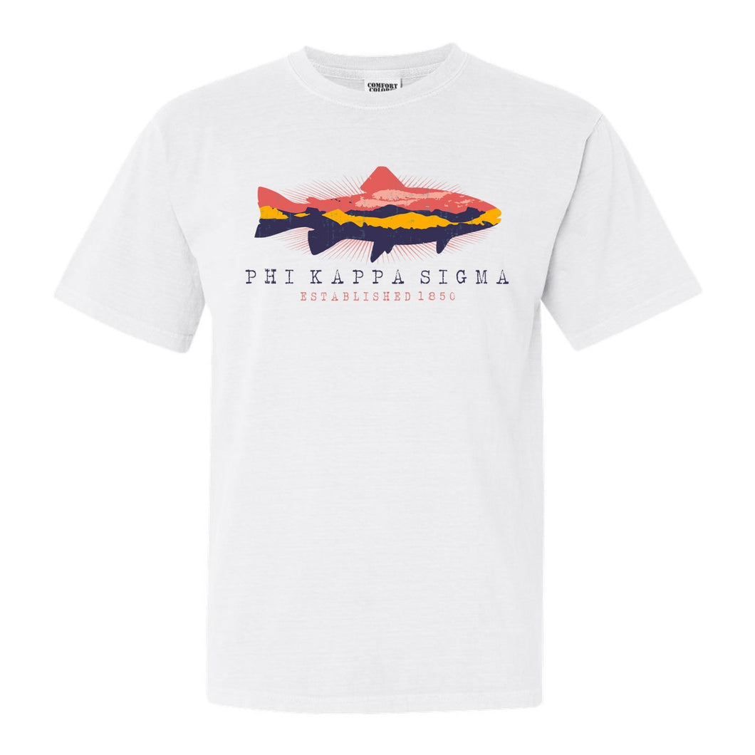 Phi Kappa Sigma Fishing Comfort Colors T-Shirt - Fraternity Tee - Kite and Crest