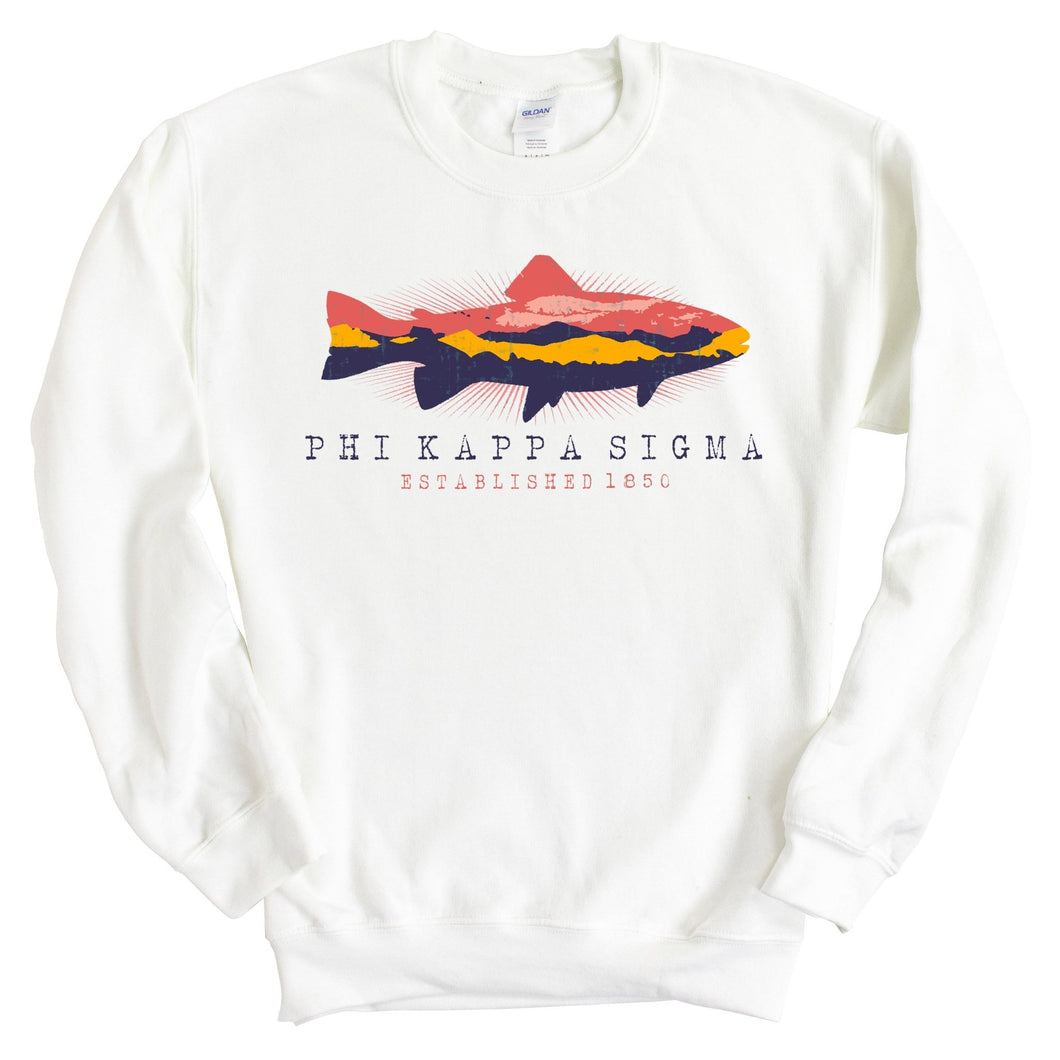 Phi Kappa Sigma Fishing Sweatshirt - Fraternity Crewneck Sweatshirt - Kite and Crest