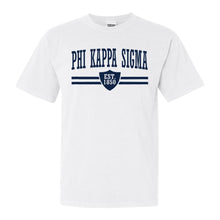 Load image into Gallery viewer, Phi Kappa Sigma Striped Shield Comfort Colors T-Shirt - Fraternity Tee - Kite and Crest

