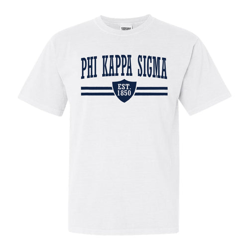 Phi Kappa Sigma Striped Shield Comfort Colors T-Shirt - Fraternity Tee - Kite and Crest