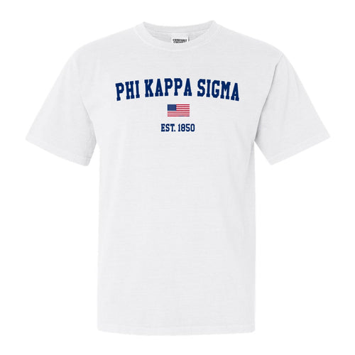 Phi Kappa Sigma USA Flag Comfort Colors T-Shirt - Fraternity Tee - Kite and Crest