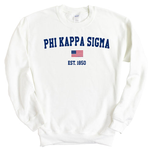 Phi Kappa Sigma USA Flag Sweatshirt - Fraternity Crewneck Sweatshirt - Kite and Crest