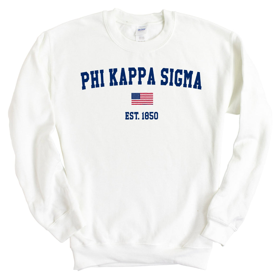 Phi Kappa Sigma USA Flag Sweatshirt - Fraternity Crewneck Sweatshirt - Kite and Crest