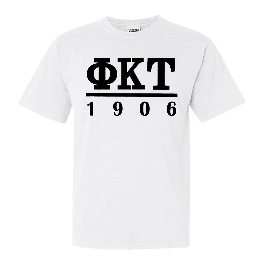 Phi Kappa Tau Comfort Colors T-Shirt - Phi Tau Black Letters Shirt - Kite and Crest