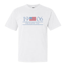 Load image into Gallery viewer, Phi Kappa Tau Comfort Colors T-Shirt - Phi Tau Flag Year Shirt - Kite and Crest
