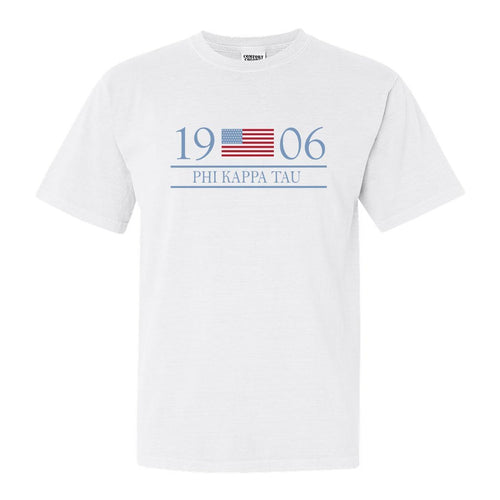 Phi Kappa Tau Comfort Colors T-Shirt - Phi Tau Flag Year Shirt - Kite and Crest