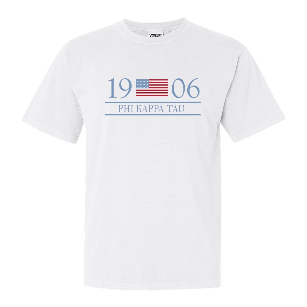 Phi Kappa Tau Comfort Colors T-Shirt - Phi Tau Flag Year Shirt - Kite and Crest