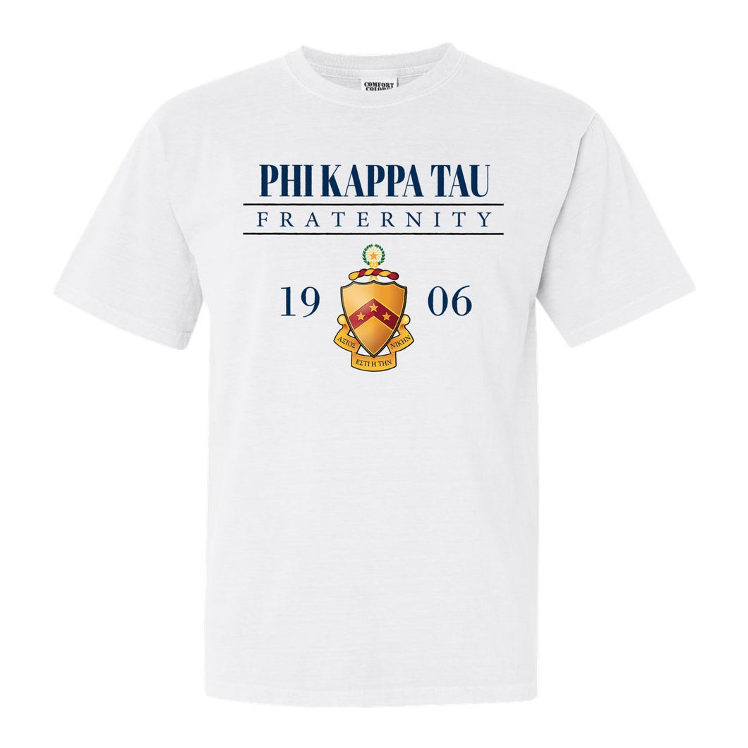 Phi Kappa Tau Comfort Colors T-Shirt - Phi Tau Large Crest Shirt - Kite and Crest