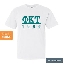 Load image into Gallery viewer, Phi Kappa Tau Comfort Colors T-Shirt - Phi Tau Lettered Basic Shirt - Kite and Crest
