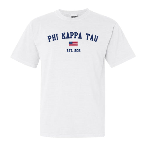 Phi Kappa Tau Comfort Colors T-Shirt - Phi Tau USA Flag Shirt - Kite and Crest