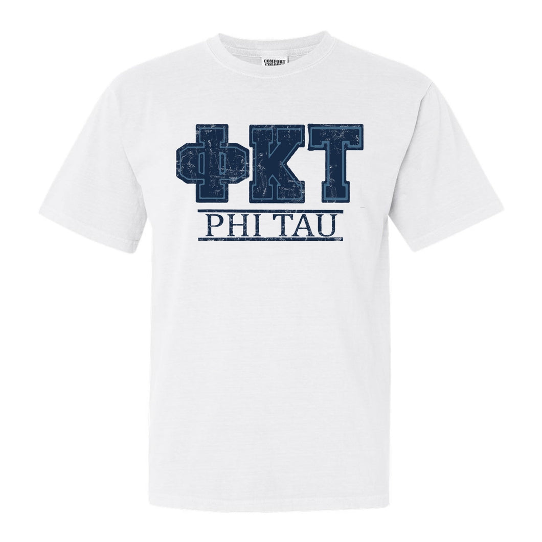 Phi Kappa Tau Comfort Colors T-Shirt - Phi Tau Washed Letters Shirt - Kite and Crest