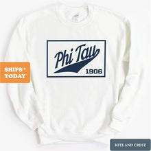 Load image into Gallery viewer, Phi Kappa Tau Sweatshirt - Phi Tau Baseball Boxed Crewneck Sweatshirt - Kite and Crest
