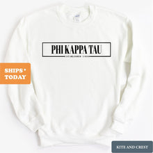 Load image into Gallery viewer, Phi Kappa Tau Sweatshirt - Phi Tau Fraternal Block Crewneck Sweatshirt - Kite and Crest
