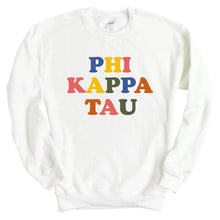 Load image into Gallery viewer, Phi Kappa Tau Sweatshirt - Phi Tau Retro Letters Crewneck Sweatshirt - Kite and Crest
