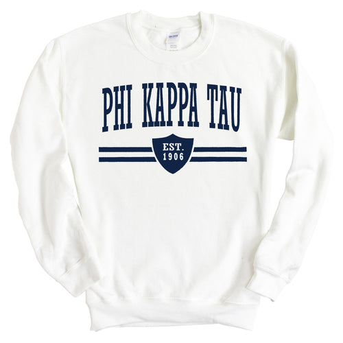 Phi Kappa Tau Sweatshirt - Phi Tau Striped Shield Crewneck Sweatshirt - Kite and Crest