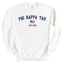 Load image into Gallery viewer, Phi Kappa Tau Sweatshirt - Phi Tau USA Flag Crewneck Sweatshirt - Kite and Crest
