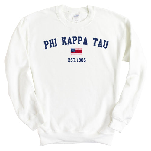 Phi Kappa Tau Sweatshirt - Phi Tau USA Flag Crewneck Sweatshirt - Kite and Crest