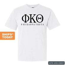 Load image into Gallery viewer, Phi Kappa Theta Block Letter Comfort Colors T-Shirt - Fraternity Tee - Kite and Crest

