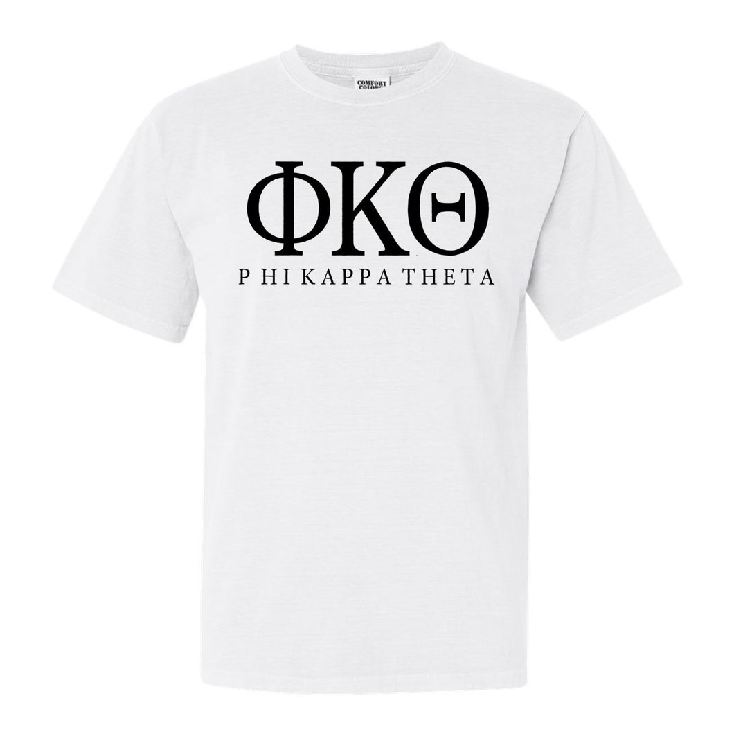 Phi Kappa Theta Block Letter Comfort Colors T-Shirt - Fraternity Tee - Kite and Crest