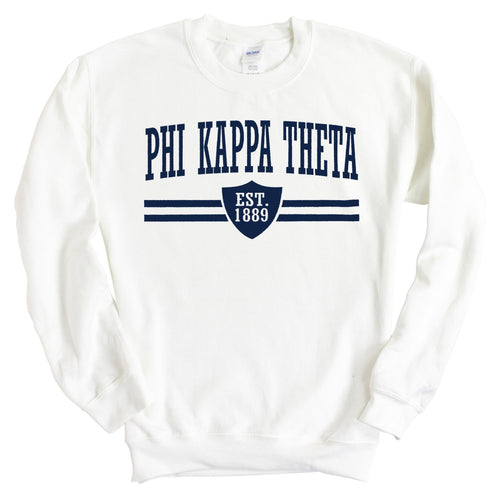 Phi Kappa Theta Striped Shield Sweatshirt - Fraternity Crewneck Sweatshirt - Kite and Crest