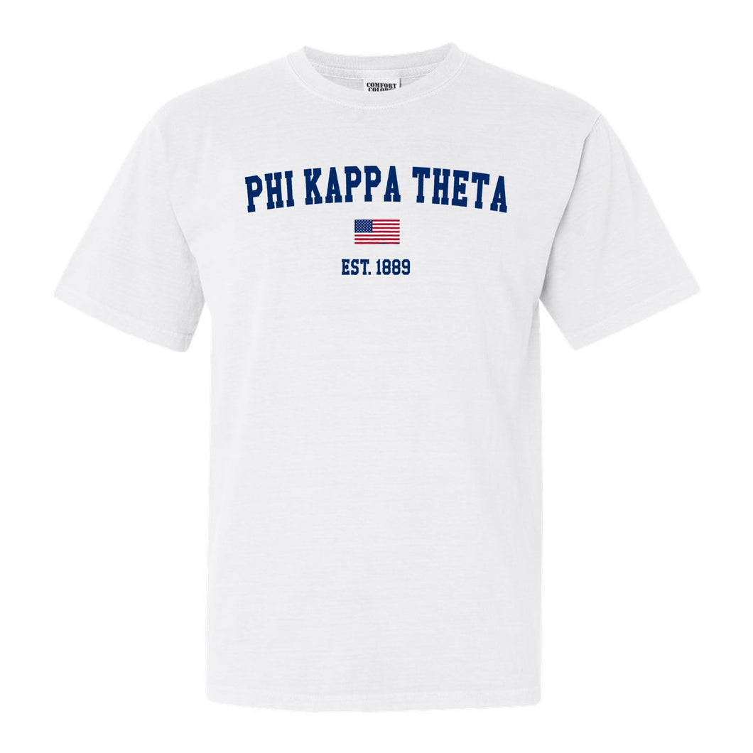 Phi Kappa Theta USA Flag Comfort Colors T-Shirt - Fraternity Tee - Kite and Crest