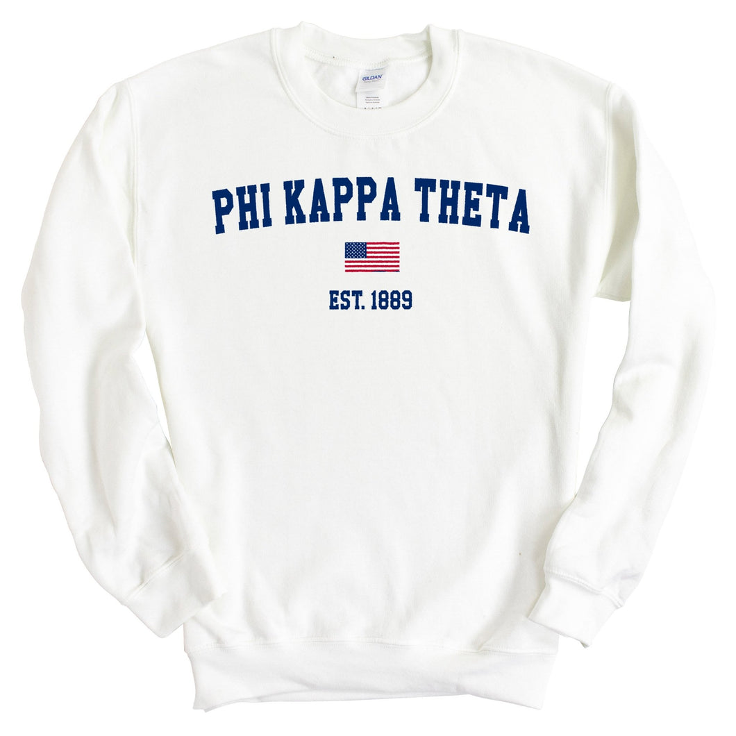 Phi Kappa Theta USA Flag Sweatshirt - Fraternity Crewneck Sweatshirt - Kite and Crest