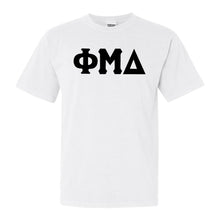Load image into Gallery viewer, Phi Mu Delta Basic Black Letters Comfort Colors T-Shirt - Fraternity Tee - Kite and Crest

