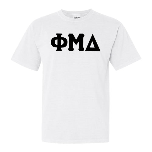 Phi Mu Delta Basic Black Letters Comfort Colors T-Shirt - Fraternity Tee - Kite and Crest