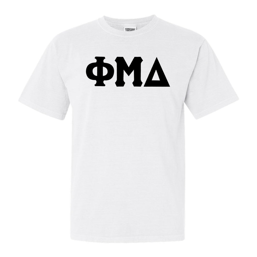 Phi Mu Delta Basic Black Letters Comfort Colors T-Shirt - Fraternity Tee - Kite and Crest