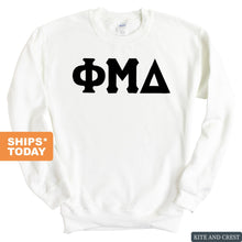 Load image into Gallery viewer, Phi Mu Delta Basic Black Letters Sweatshirt - Fraternity Crewneck Sweatshirt - Kite and Crest
