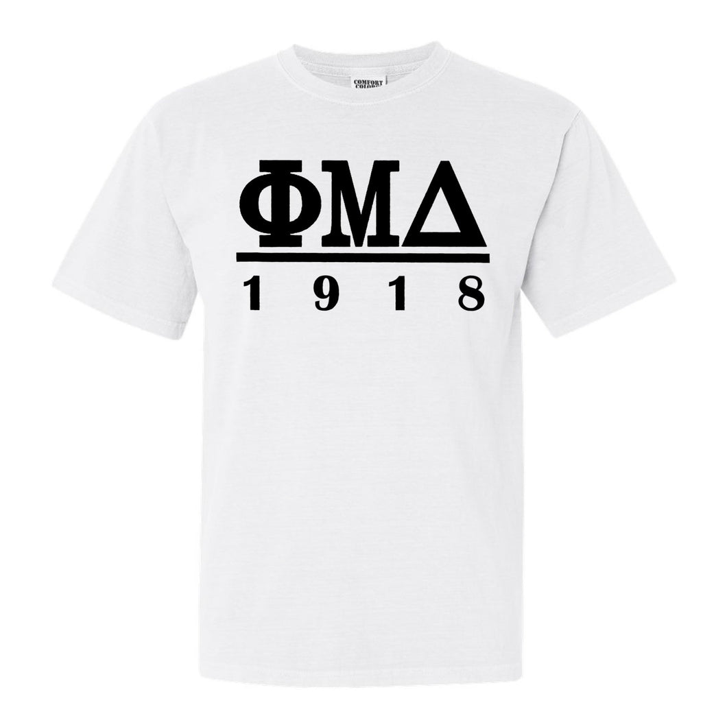 Phi Mu Delta Black Letter Comfort Colors T-Shirt - Fraternity Tee - Kite and Crest