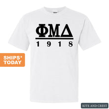 Load image into Gallery viewer, Phi Mu Delta Black Letter Comfort Colors T-Shirt - Fraternity Tee - Kite and Crest
