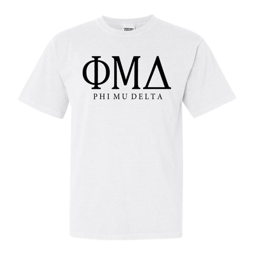 Phi Mu Delta Block Letter Comfort Colors T-Shirt - Fraternity Tee - Kite and Crest