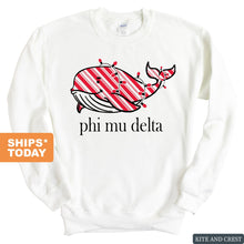 Load image into Gallery viewer, Phi Mu Delta Red Whale Sweatshirt - Fraternity Crewneck Sweatshirt - Kite and Crest
