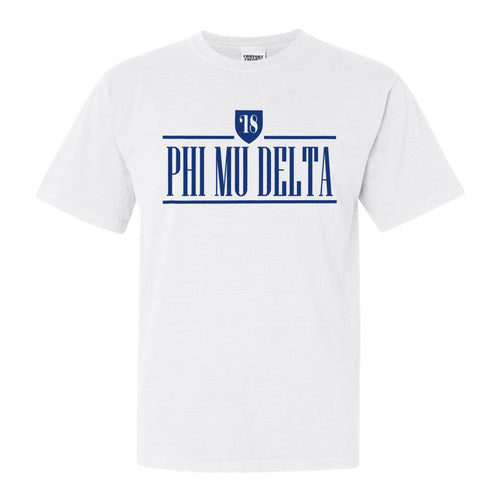 Phi Mu Delta Shield Comfort Colors T-Shirt - Fraternity Tee - Kite and Crest