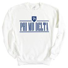 Load image into Gallery viewer, Phi Mu Delta Shield Sweatshirt - Fraternity Crewneck Sweatshirt - Kite and Crest
