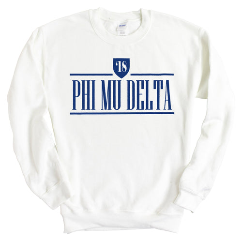 Phi Mu Delta Shield Sweatshirt - Fraternity Crewneck Sweatshirt - Kite and Crest