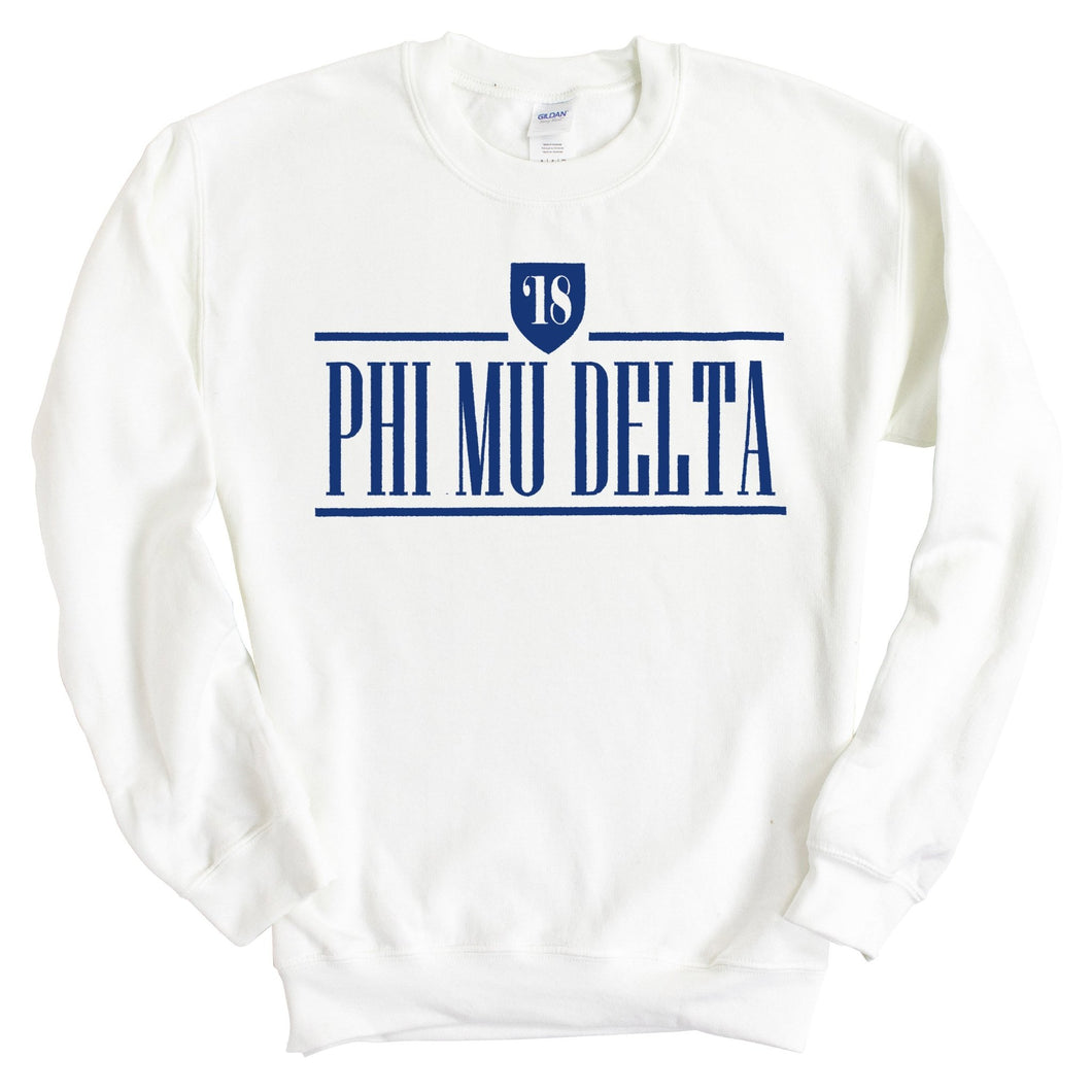 Phi Mu Delta Shield Sweatshirt - Fraternity Crewneck Sweatshirt - Kite and Crest